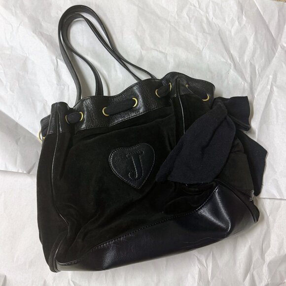 Juicy Couture - Y2K Vintage Juicy Couture Black Velour Daydreamer Bag Purse Tote - Picture 4 of 4